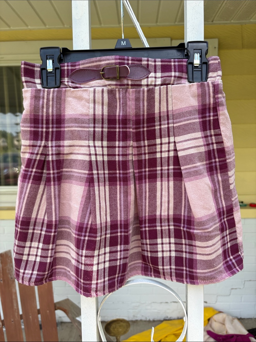 btween Pink and Burgundy Plaid Circle Skirt with Buckle Waist